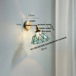 Tiffany Blue Glass LED Wall Sconce Rotate Copper Pull Chain Switch Light Fixtures