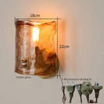 Amber Glass LED Wall Lamp for Bedroom Minimalistic Copper Lighting