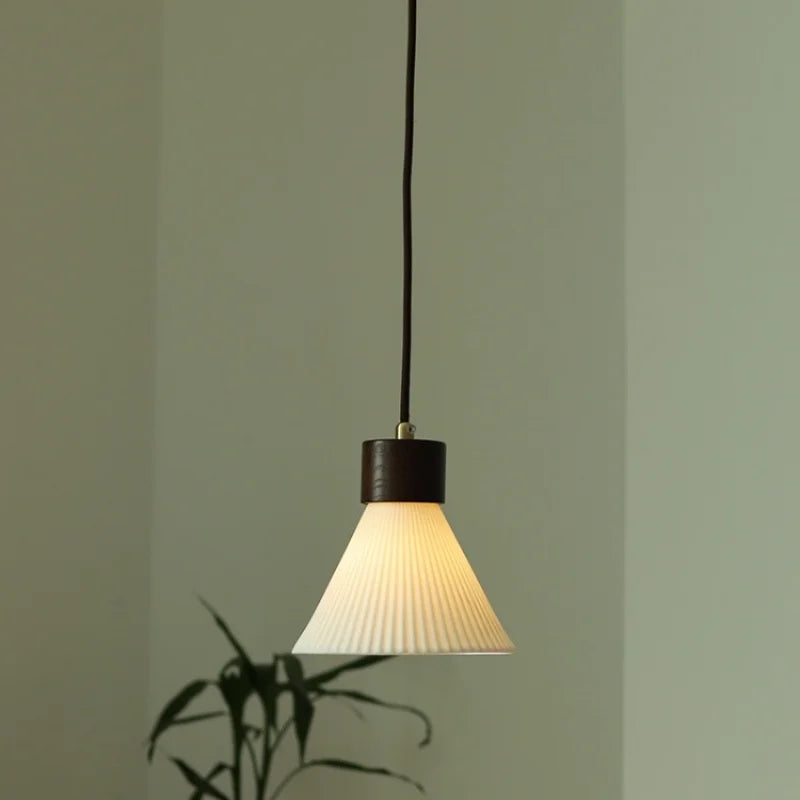 Afralia™ Ceramic LED Pendant Light Fixture Minimalist Wood Decor Hanging Lamp