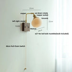 Nordic LED Walnut Wood Wall Lamp with Rotating Ceramic Copper Pull Chain Switch