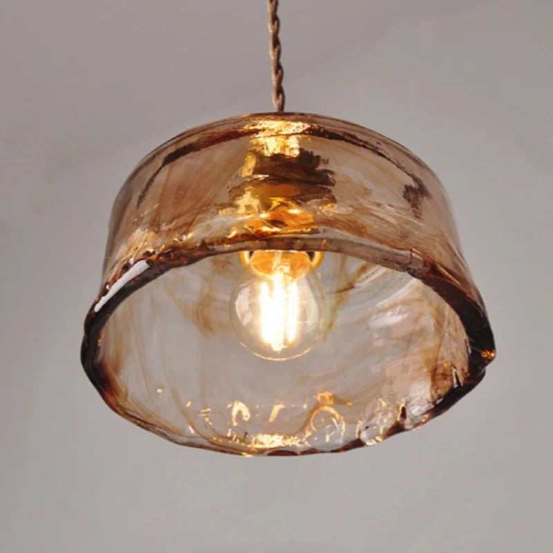 Amber Glass LED Pendant Lamp with Adjustable Wire for Dining Room and Kitchen