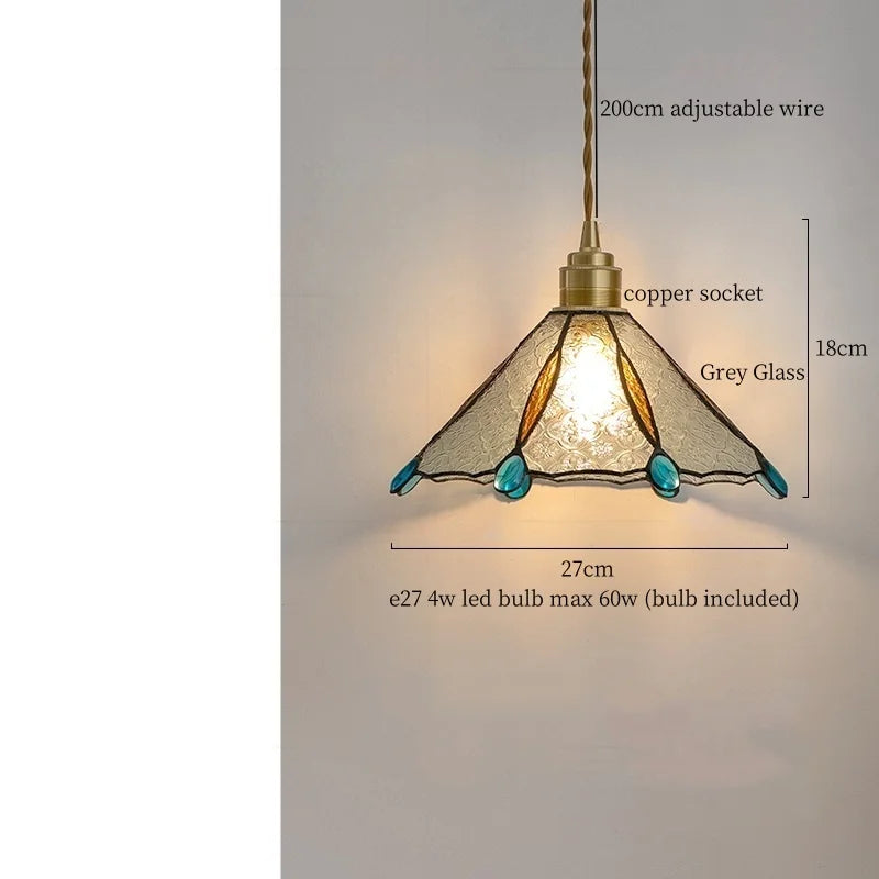 Tiffany Glass LED Pendant Light - Copper Vintage Hanging Lamp