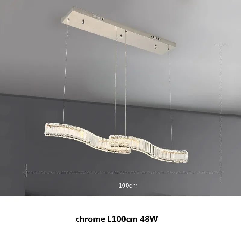 S Wave Steel & Crystal Dimmable LED Pendant Lights