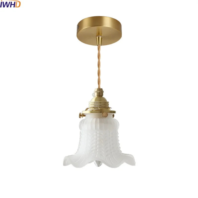 White Glass Copper LED Hanging Lamp Pendant Light Fixtures - Nordic Modern Style