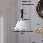 Amber Glass LED Pendant Lamp Walnut Wood Copper Hanging Light