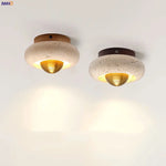 LED Ceiling Lamp Natural Yellow Travertine Walnut Wood Ceiling Lights