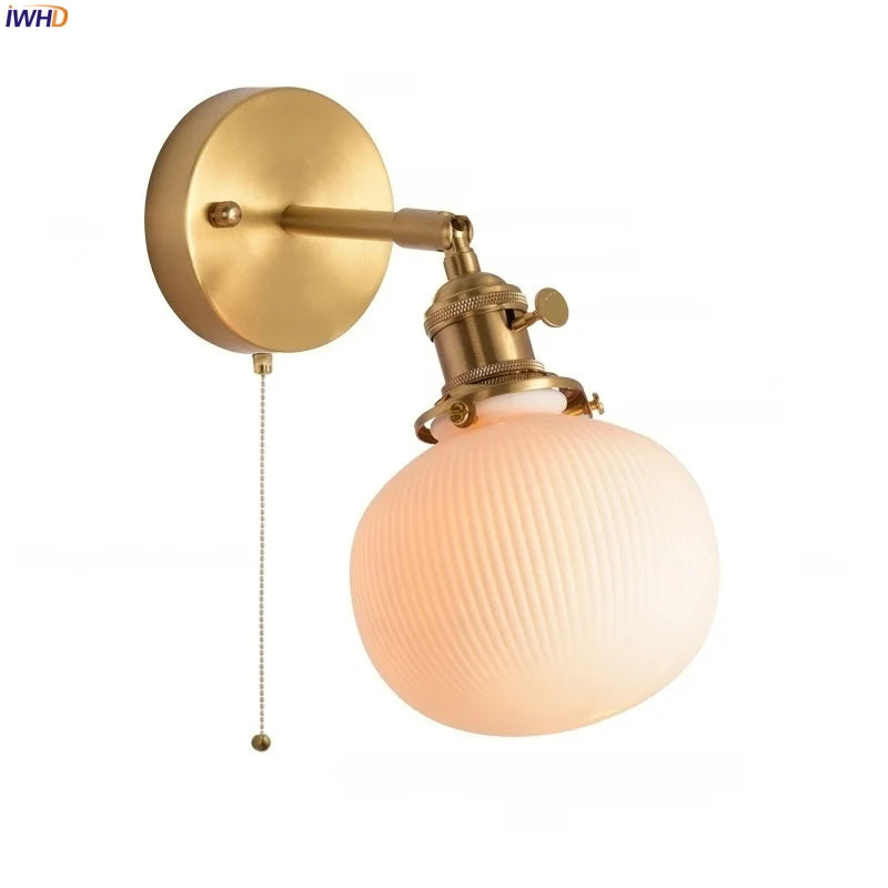 White Ceramic Ball LED Wall Lamp - Japanese Vintage Wall Sconce Lighting