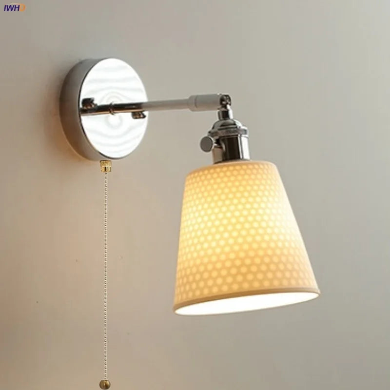 Afralia™ Ceramic LED Wall Light Sconce, Pull Chain Switch, Modern Style