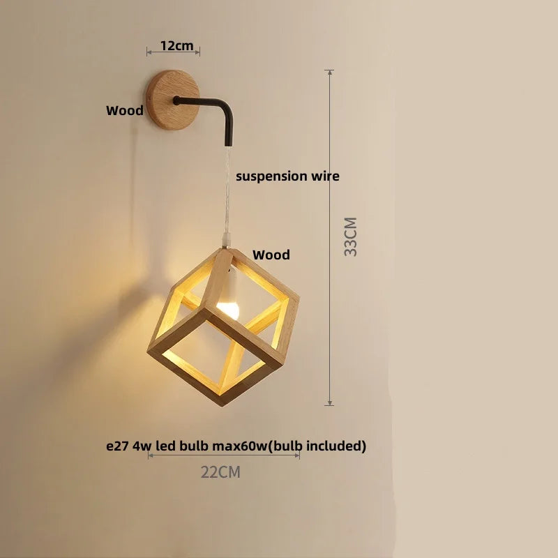 Cube LED Wall Lights | Modern Nordic Wood Design for Home Decor