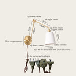 Ceramic LED Wall Lamp, Pull Chain Switch, Nordic Copper, Small Size