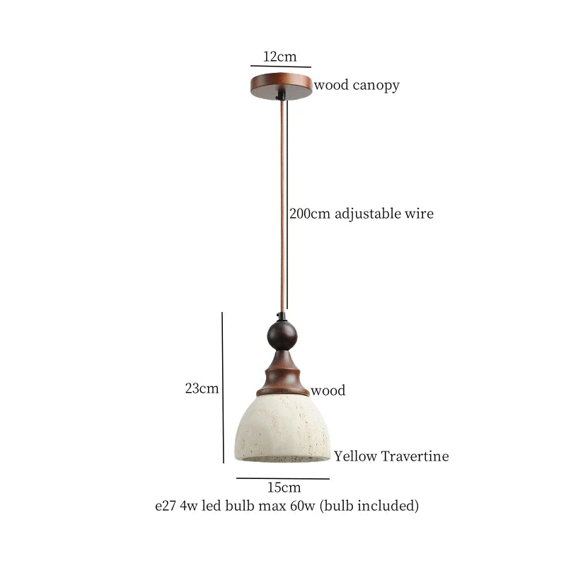 Afralia™ Vintage LED Pendant Light Fixture Iron Yellow Travertine Hanging Lamps Luminaire