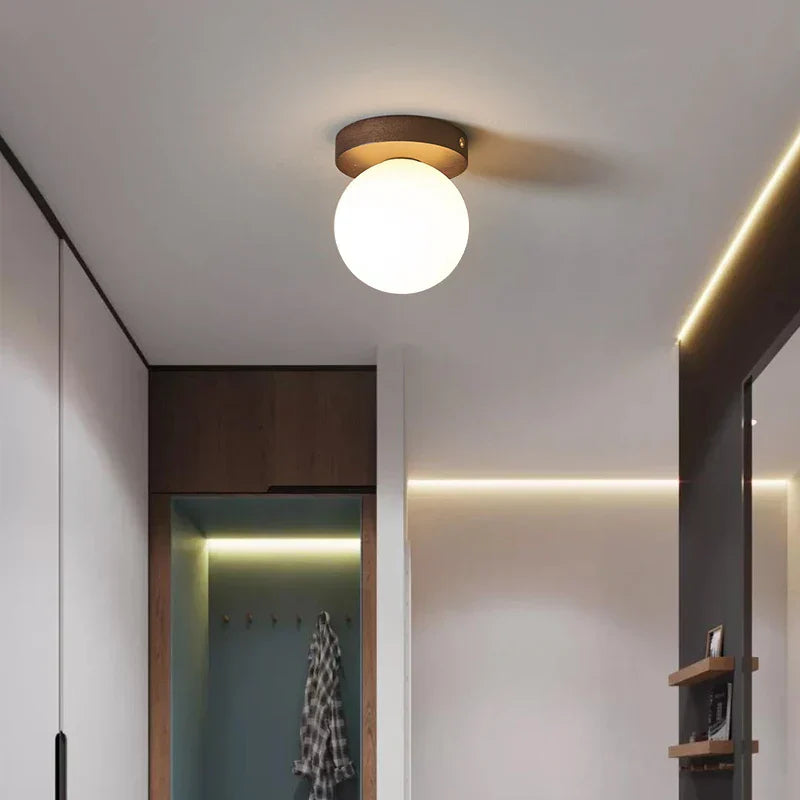 Walnut Glass LED Ceiling Lamp for Modern Living Room Art Decoration