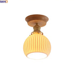 White Ceramic LED Ceiling Light with Wood Canopy for Kitchen and Living Room