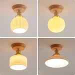 White Ceramic LED Ceiling Light with Wood Canopy for Kitchen and Living Room
