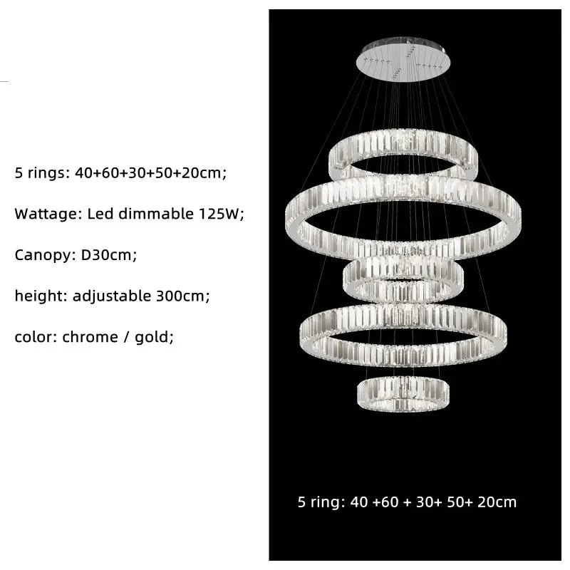 Luxury K9 Crystal Pendant Lights | Dimmable LED Circles Hanging Lamp