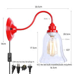 Afralia™ Edison Red LED Wall Lights - Iron Industrial Vintage Bedside Lamp
