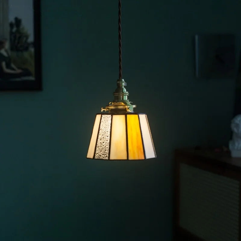 Afralia™ Tiffany Brass Glass LED Pendant Lights for Home and Cafe Decor