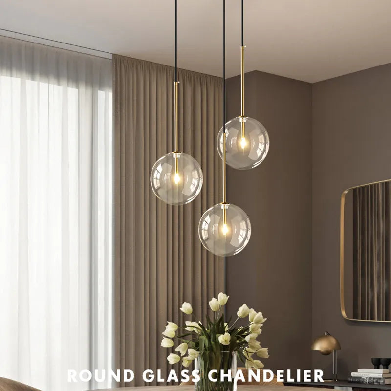 Clear Glass Globe LED Pendant Chandelier for Dining Room and Living Room