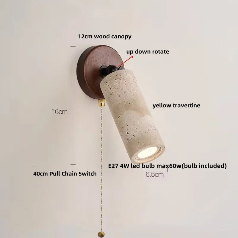 Afralia™ Copper LED Wall Light Study Hallway Bar Modern Yellow Travertine Stone Bedside Lamp