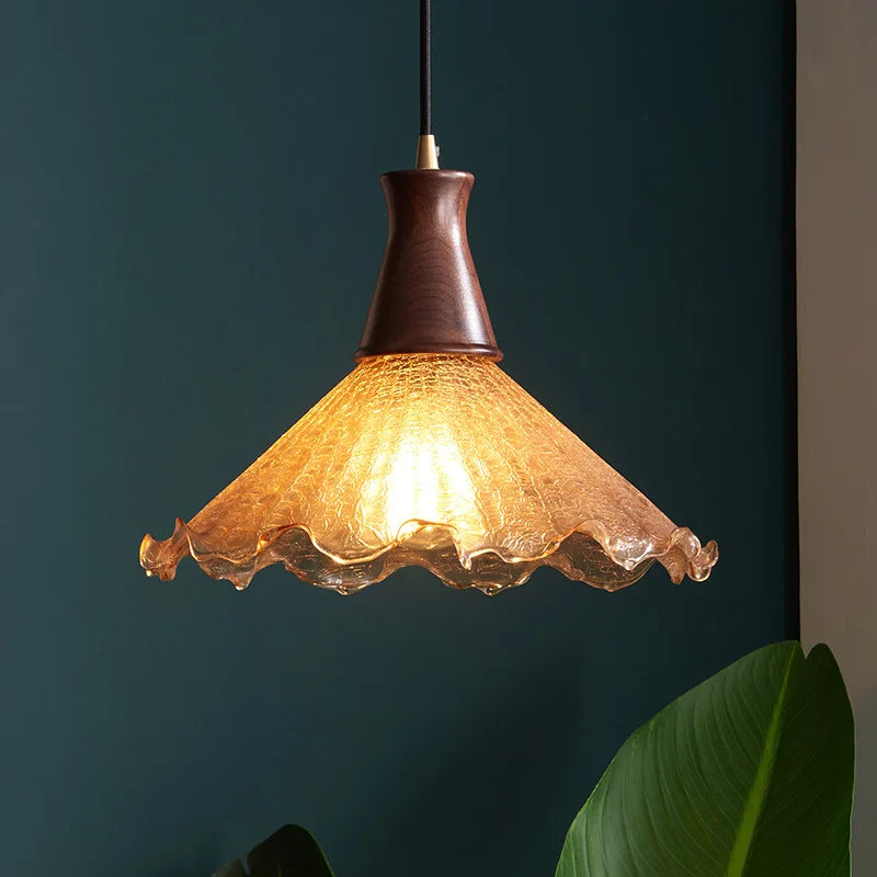 Wood Glass LED Pendant Lights Modern Hanging Lamp for Kitchen Living Room