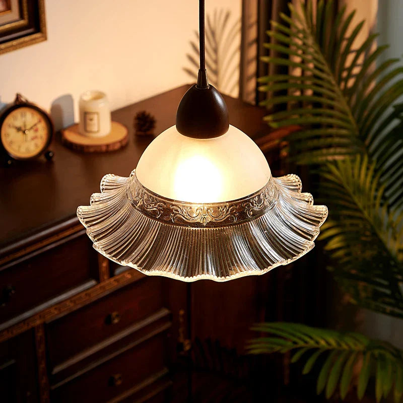 Glass Wood LED Pendant Lights: Modern Nordic Style Hanging Lamp for Bedroom and Balcony