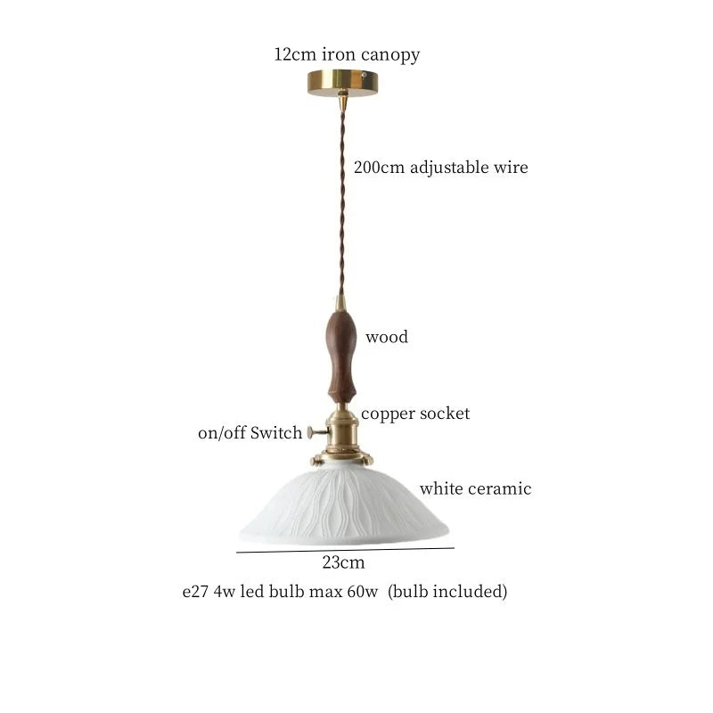 Ceramic Wood LED Pendant Light Fixtures for Bar, Bedroom, Living Room