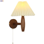 Cream PVC LED Wall Lamps Japanese Walnut Wood Applique Murale