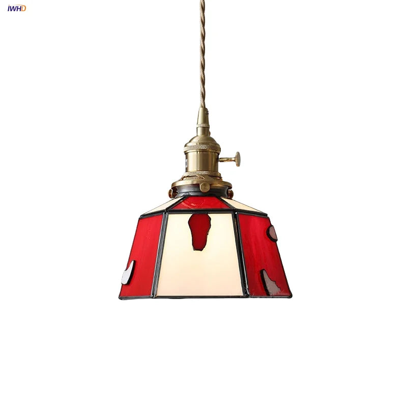 Afralia™ Red Tiffany Glass Knob Switch Pendant Lamp - Nordic Handcrafted LED Hanging Light