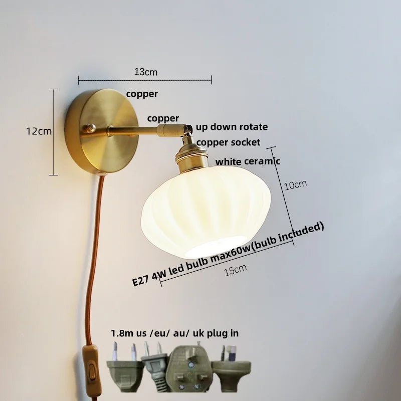 White Glass Copper Wall Sconce LED Stair Light Fixture - Modern Nordic Design