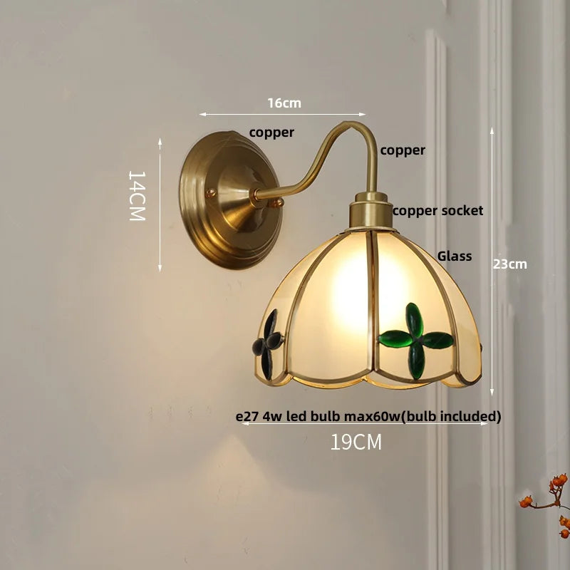 Glass Brass Wall Sconce LED Light Fixture for Dining Living Room Bathroom Mirror