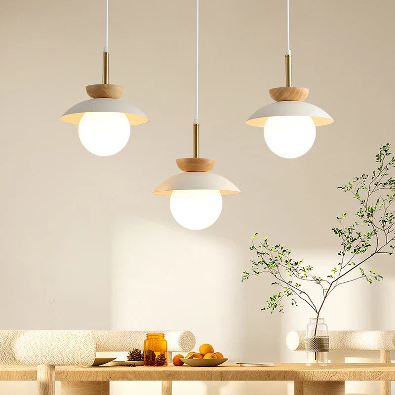 Wood Iron LED Hanging Light Bar Modern Pendant Lamp for Bedroom Dining Living Room