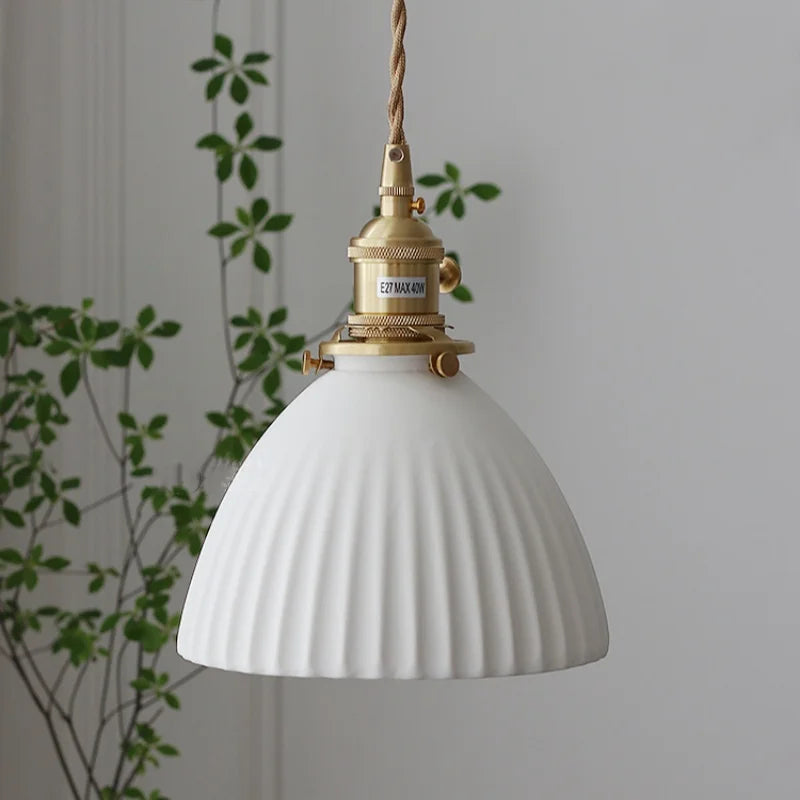 Wire Adjustable LED Pendant Light - Brass Knob Switch E27 Nordic Modern Ceramic Hang Lamp