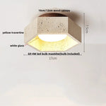 White Glass LED Ceiling Light Fixture Modern Yellow Stone Wood Base Nordic Design