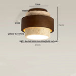 Yellow Travertine LED Ceiling Lamp with Wood Canopy Flush Mount