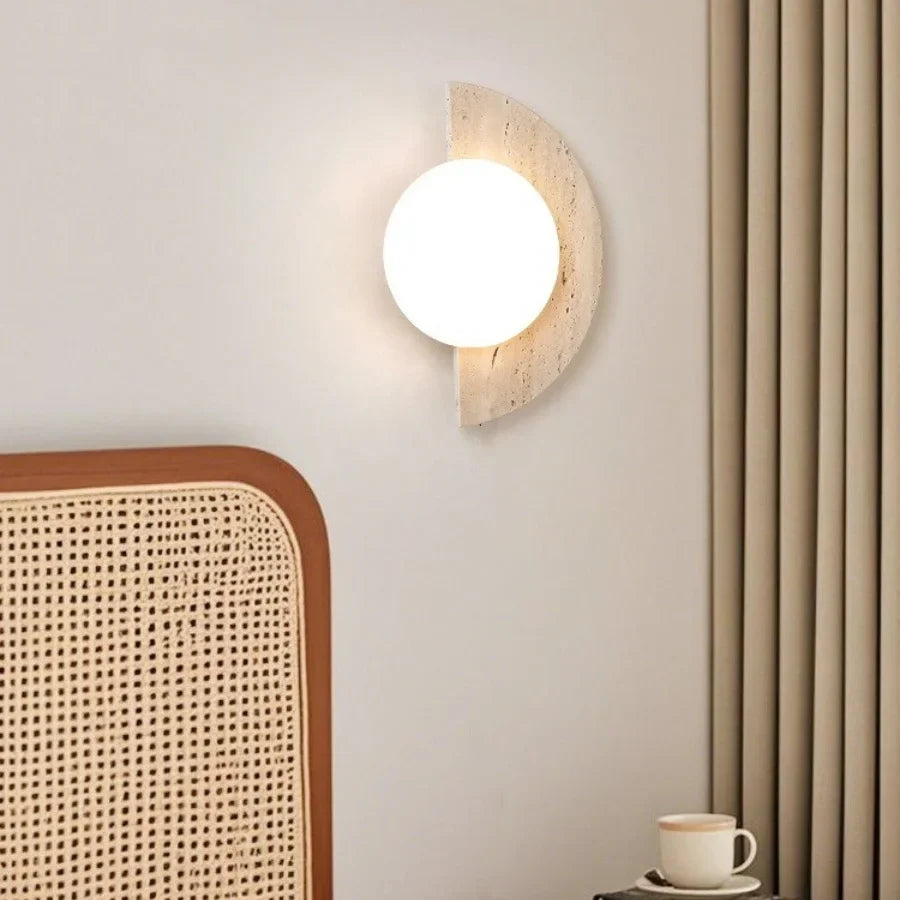 Yellow Cave Stone LED Wall Lights for Modern Spaces, Glass Globe Sconce.