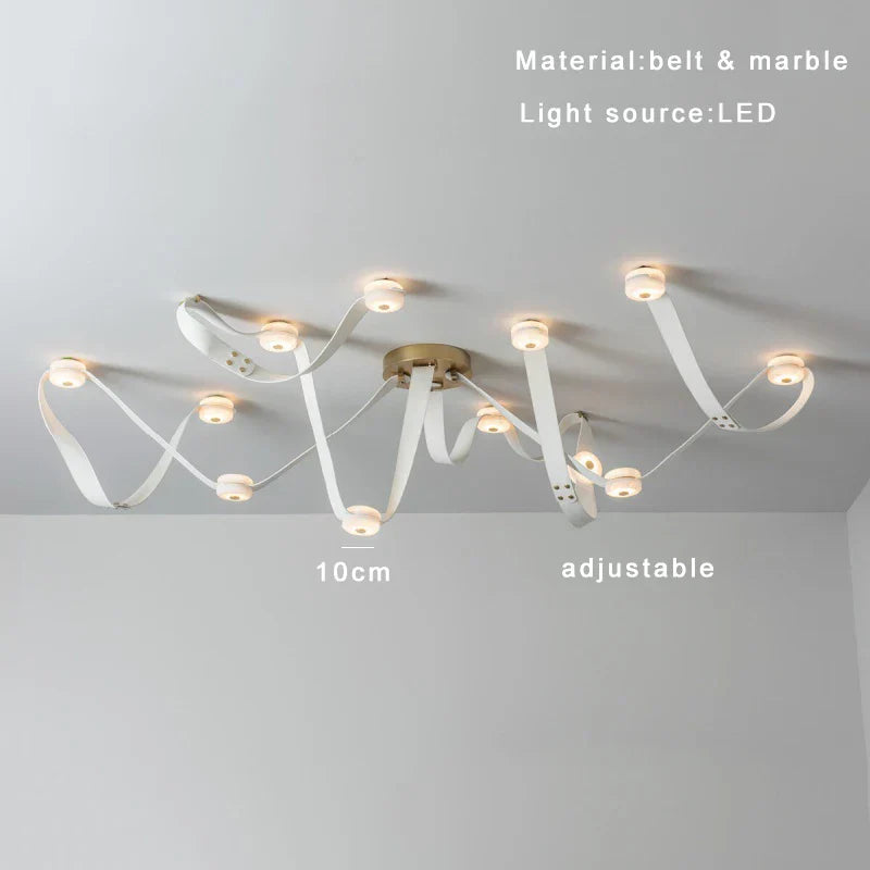 Soft Leather Marble Chandelier: Luxury Dimmable Lighting Fixture for Living Room or Cafe.