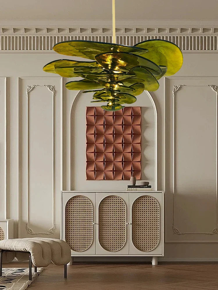 Amber Glass Ceiling Chandelier for Elegant Living Room Decor.