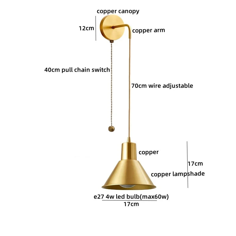 Modern Wood Copper LED Wall Sconce for Living Room Corridor Bar Bathroom