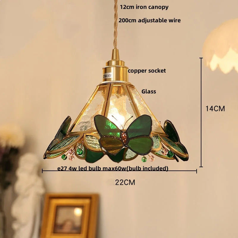 Afralia™ Red Butterfly LED Pendant Lamp Tiffany Glass Hanging Lights