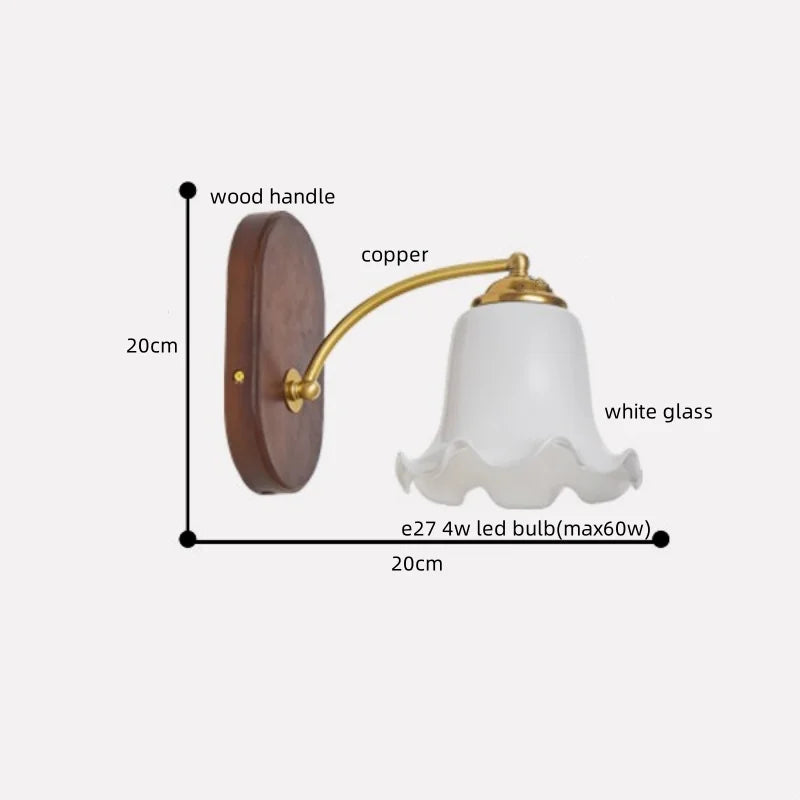 LED Japanese Style Wall Lights Copper Wood Bedside Lamp for Home Bedroom