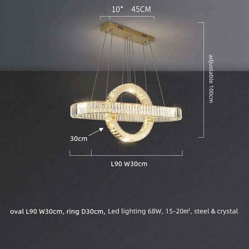 Afralia™ Oval Chrome Gold Steel LED Pendant Lights with Crystals - Dimmable Dining Room Hanging Lamp