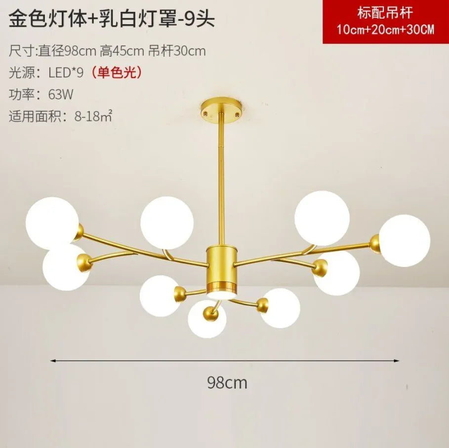 Nordic Glass Ball LED Ceiling Chandelier for Home Decor Fixture