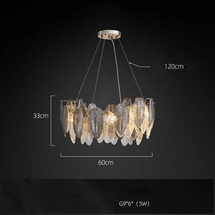 White Glass Feather LED Chandelier - Designer Oval Goose Feather Lighting