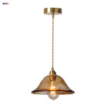 Amber Glass LED Pendant Light Fixture, Vintage E27 Copper Hanging Lamp