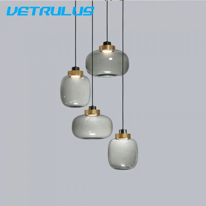 Modern Glass Pendant Chandelier Ceiling Lamp for Dining, LED Island Fixture