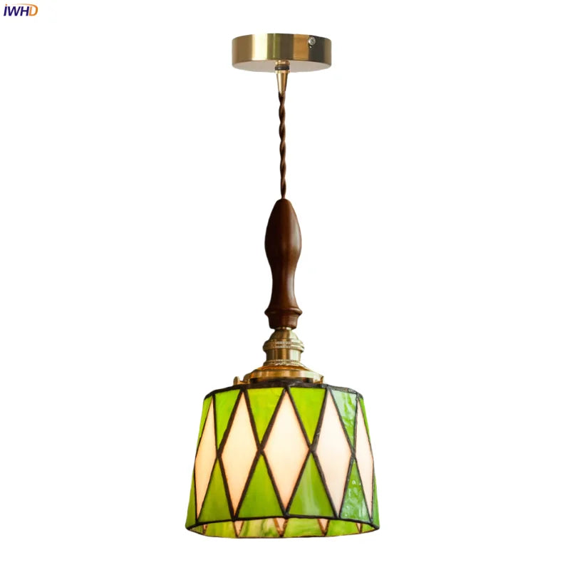 Afralia™ Green Glass LED Pendant Lights American Vintage Hanging Lamp