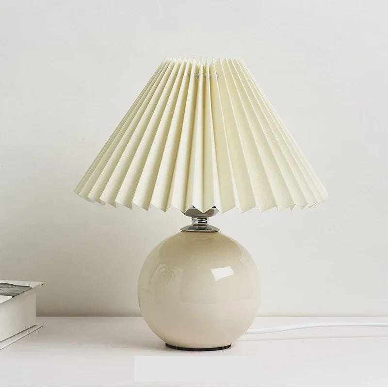 Nordic Ceramics Table Lamp - Modern Desk Light with Pleated Lampshade for Cozy Home Lighting