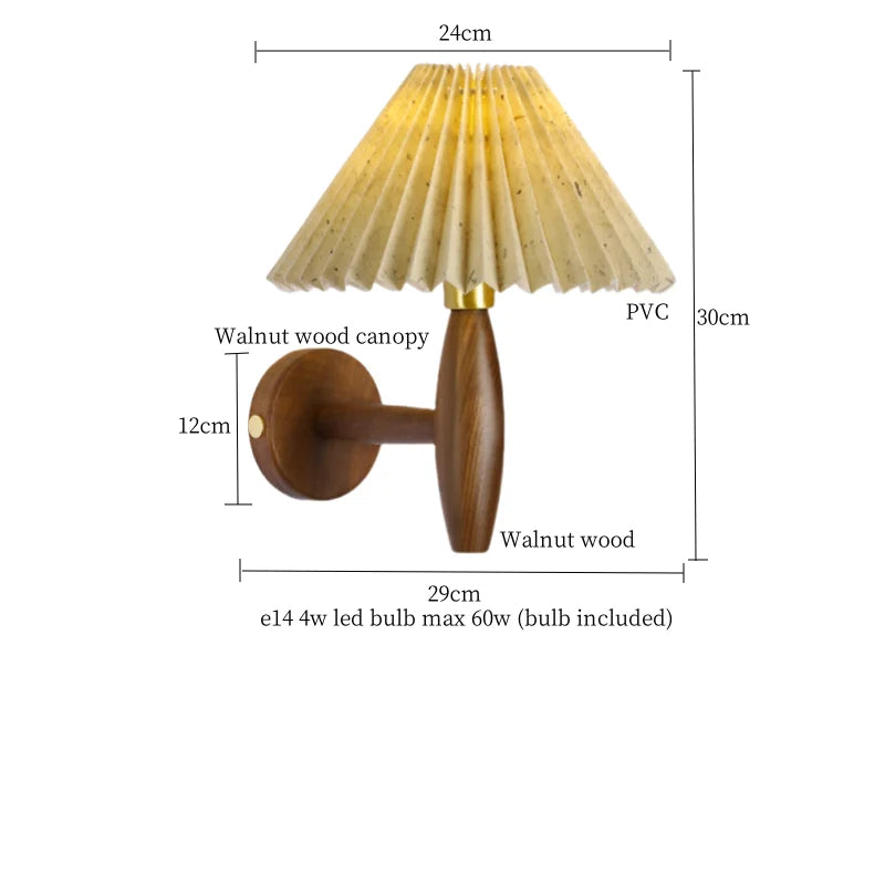 Cream PVC LED Wall Lamps Japanese Walnut Wood Applique Murale