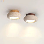 Natural Yellow Travertine Wood Canopy LED Ceiling Light - Nordic Modern Ellipse-Look