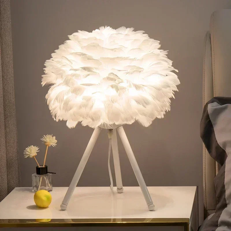 Feather Table Lamp Desk Light for Bedroom and Living Room